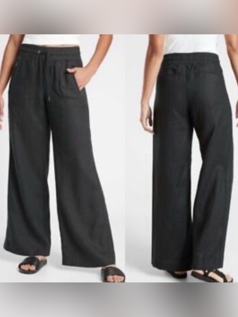 Athleta Cabo Black Linen Wide Leg Pants
